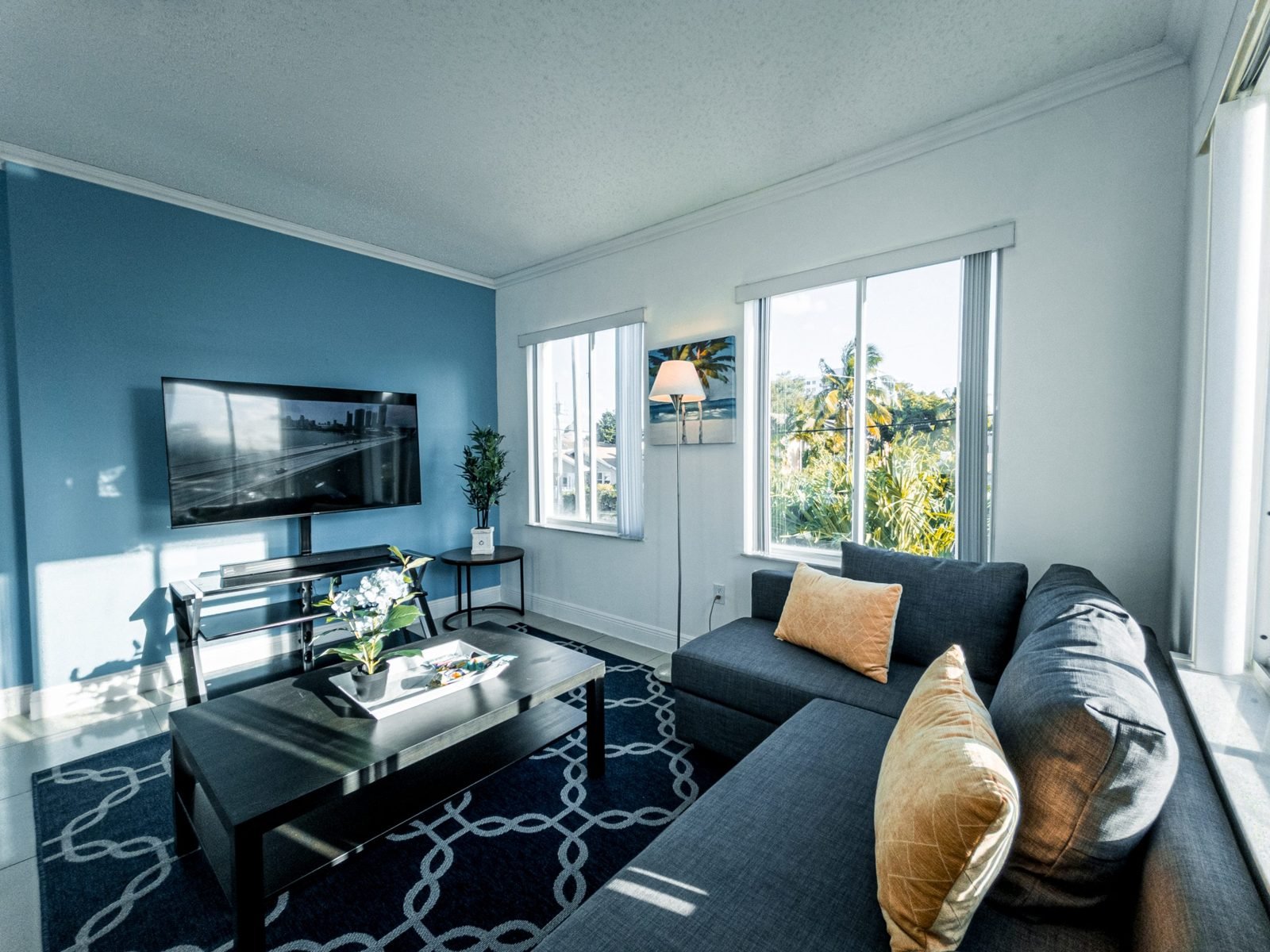 Furnished 2-bedroom apartment interior at Blue Sky Rentals Miami